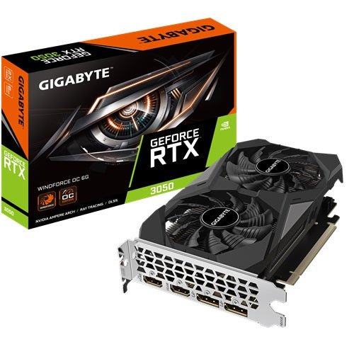 Gigabyte GV-N3050WF2OC-6GD, nVidia GeForce RTX 3050 WINDFORCE OC 6G 1.0 GDDR6 Video Card, 14000 MHz PCI-E 4.0, 2x DP 1.4, 2x HDMI 2.1