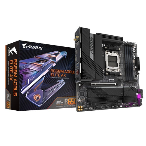 Gigabyte B650M AORUS ELITE AX 1.3, AMD AM5 ATX Motherboard 4x DDR5~128GB,2x PCIe x16, 2x M.2, 4x SATA 6, 7x USB 3.2, 1x USB-C, 4x USB 2.0
