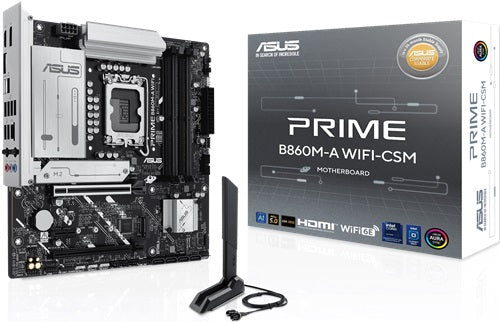 Asus Prime B860 M A Wifi Csm Micro Atx Motherboard 256 Gb, 4x Ddr5, 1 X Pc Ie 5.0, 2 X M.2 Slots, 4 X Sata, Wi Fi 6 E, 1 X Hdmi, 2 X Dp