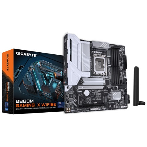 Gigabyte GA-B860M-GAMING-X-WIFI6E 1.0, Micro ATX, Intel LGA1851, 4xDDR5, 2xM.2, 4 x SATA 6Gbps, Raid, 2xPCIe, 1xHDMI, 1xDP, GBe LAN, Wireless AX+Bluetooth, 1xUSB-C, 5xUSB2.0, 3xUSB3.2, 3 Year Warranty