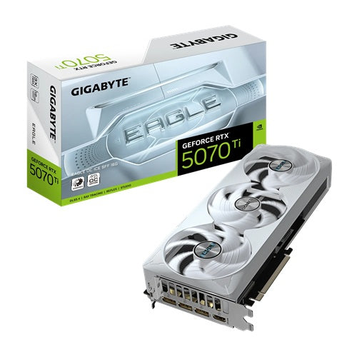 Gigabyte GV-N507TEAGLEOC ICE-16GD, Nvidia GeForce RTX™ 5070 Ti EAGLE OC ICE SFF, 16GB GDDR7, Core Clock: TBD, Cuda Core: 8960, 1xHDMI, 3xDP, PSU: 750W, PCIe5.0, 3 Year Warranty