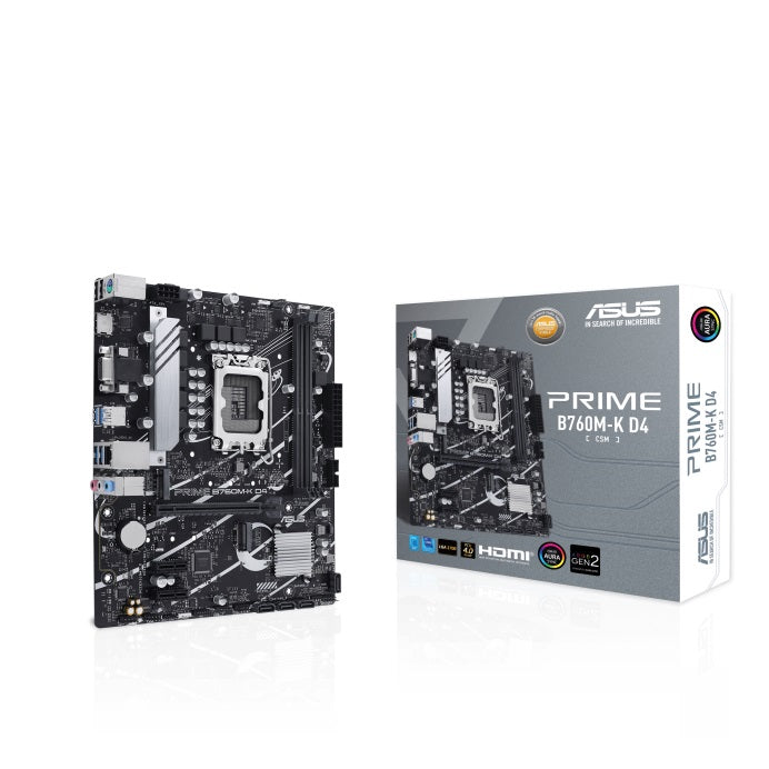 Asus B760 M Prime B760 M K D4 Csm Intel Lga1700 M Atx Motherboard 64 Gb, 2x Ddr4,1 X Pc Ie 4.0 X16 Slots,2 X M.2, 4 X Sata, 1x Vga T, 1x Hdmi