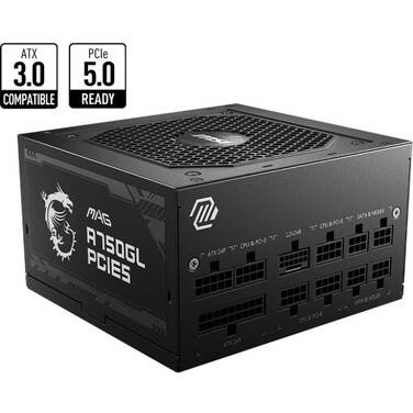 Msi Mag A750 Gl Pcie5 750 W Up To 90% (80 Plus Gold) Atx Power Supply Unit, Pfc, 100~240 Vac, 750 W, 47 63 Hz, Pci E, Sata, Fdd