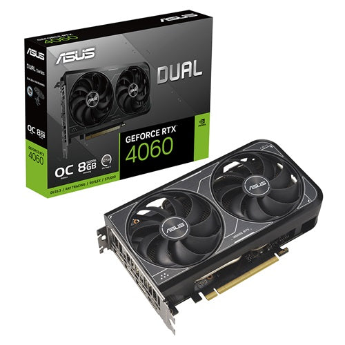 ASUS Dual GeForce RTX™ 4060 V2 OC Edition 8GB GDDR6, OC, 8GB GDDR6X, DP, HDMI with two powerful Axial-tech fans and a 2-slot design for broad compatibility