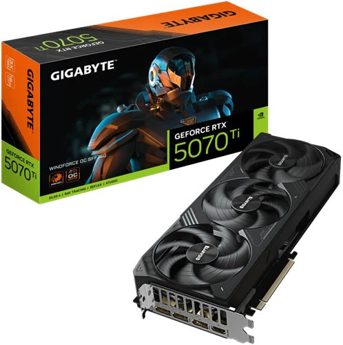 Gigabyte GV-N507TWF3OC-16GD, nvidia GeForce RTX™ 5070 Ti WINDFORCE OC SFF, 16GB GDDR7, Core Clock: TBD, Cuda Core: 8960, 1xHDMI, 3xDP, PSU: 750W, PCIe5.0, 3 Year Warranty