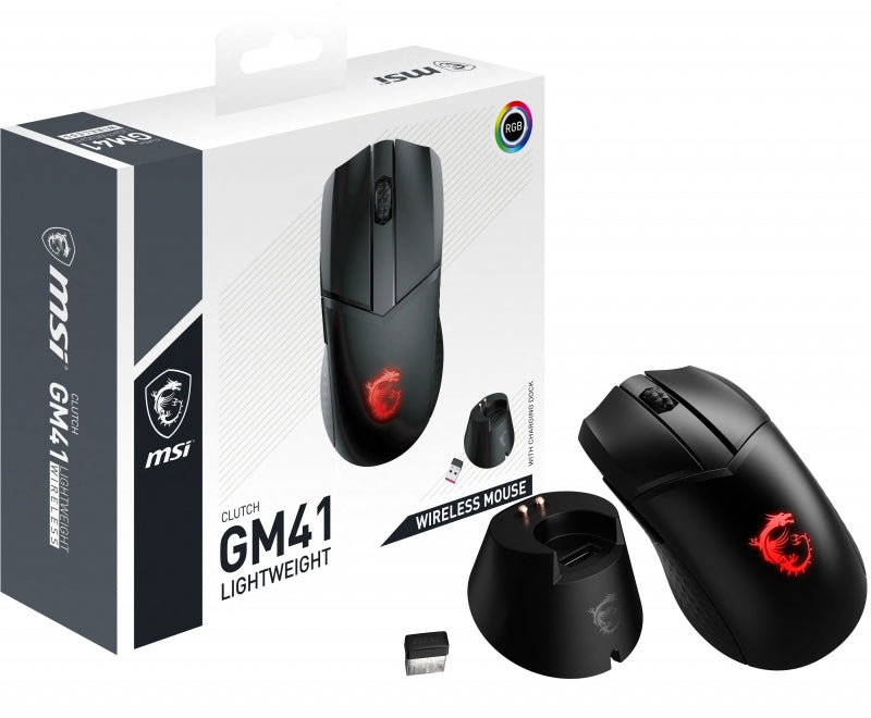 MSI CLUTCH-GM41, Clutch GM41 Lightweight Wireless Gaming Mouse, 16000 DPI, USB 2.0, Black, 1 Year Warranty
