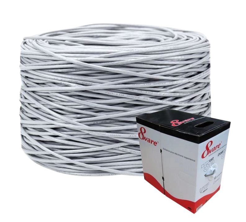 8ware Cat6 Utp Cable 305m Roll Grey White Full 0.55mm Copper Utp Stranded Ethernet Lan Network 24 Awg 0.55cu 2x4p Pvc Jacket
