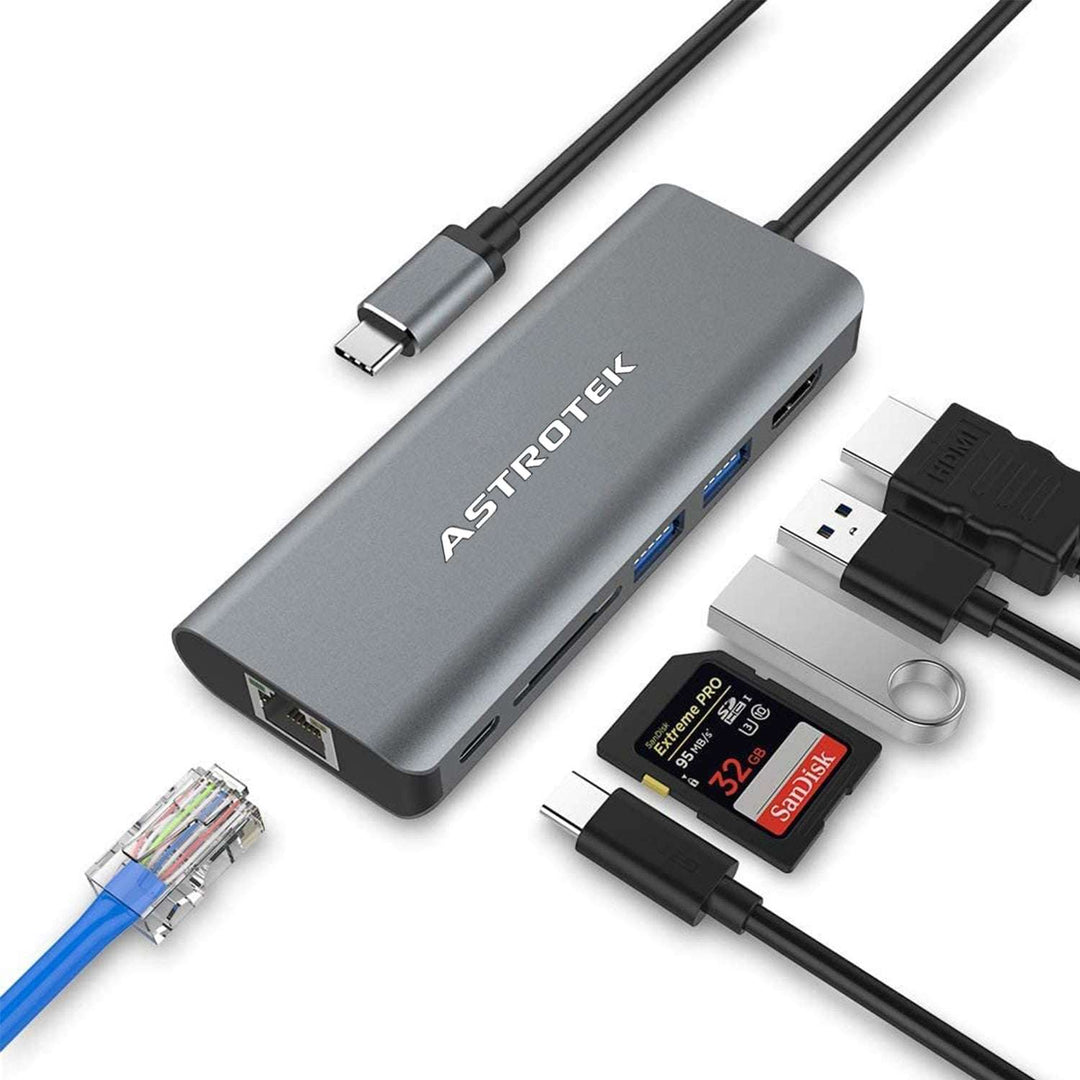 Astrotek Usb C Dock 6 In 1 Multiport Hub/Docking Station With 60 W Power 1x Hdmi 4 K Glan 2x Usb3.0 Card Reader For Hp Lenovo Asus Mac Book Chromebook