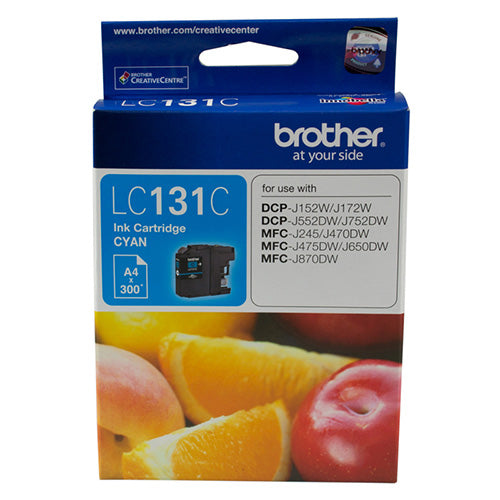 Brother Lc 131 C Cyan Ink Cartridge To Suit Dcp J152 W/J172 W/J552 Dw/J752 Dw/Mfc J245/J470 Dw/J475 Dw/J650 Dw/J870 Dw Up To 300 Pages
