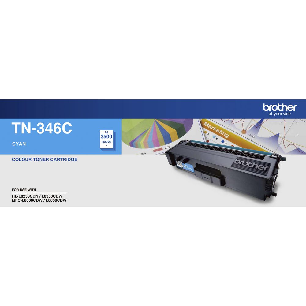 Brother Tn-346C Colour Laser Toner High Yield Cyan Hl L8250 Cdn/8350 Cdw Mfc L8600 Cdw/L8850 Cdw 3500 Pages