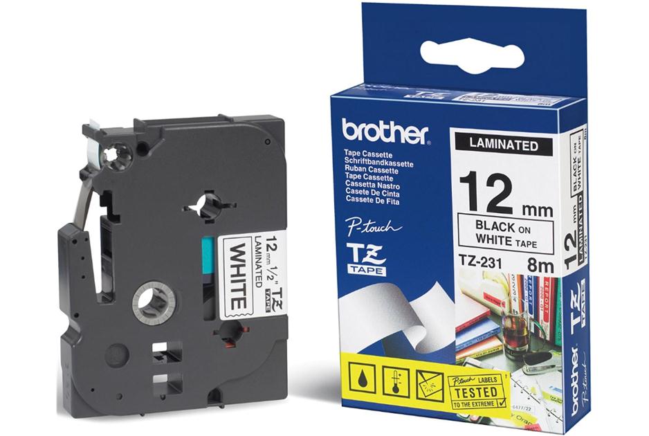 Brother 12mm Black On White Tze Tape