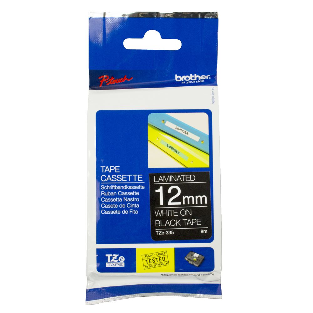 Brother 12mm White On Black Tze Tape