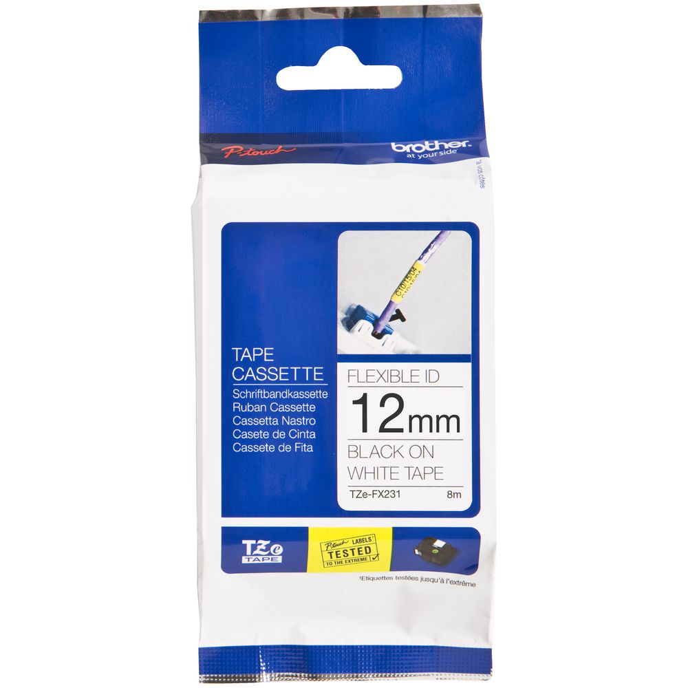 Brother 12mm Black On White Flexible Tze Tape
