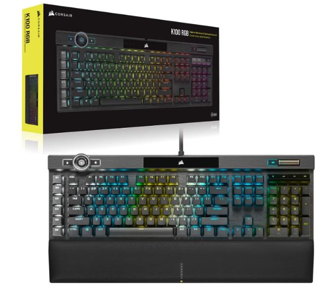 Corsair K100 Rgb, Cherry Corsair Opx Switch, Axon 44 Zone Rgb, Pbt Double Shot Keycaps, Black, Mechanical Gaming Keyboard (Us) (Ls)