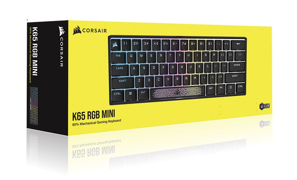 Corsair K65 Rgb Mini 60% Mechanical Gaming Keyboard, Backlit Rgb Led, Cherry Mx Speed Keyswitches, Black