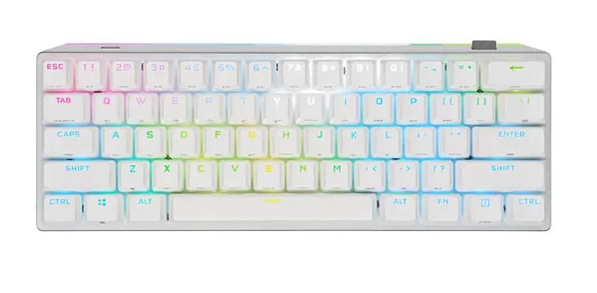 Corsair K70 Pro Mini Wireless Rgb 60% Mechanical Gaming Keyboard, Backlit Rgb Led, Cherry Mx Speed, Black, White Pbt Keycaps (Ls)