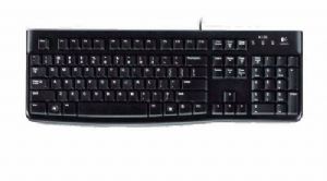 Logitech K120 Wired Keyboard Quiet Typing Spill Resistant Durable Keys Thin Profile Curved Space Bar Adjustable Tilt Legs