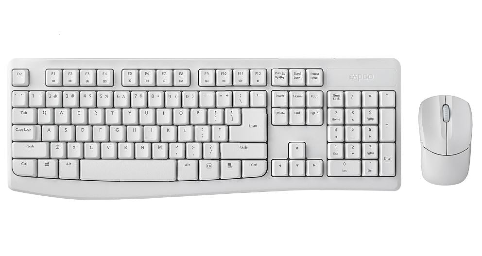 Rapoo X1800 Pro Wireless Mouse & Keyboard Combo 2.4 G, 10 M Range, Optical, Long Battery, Spill Resistant Design,1000 Dpi, Nano Receiver, Entry (White)