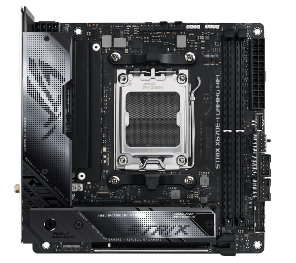 Asus Amd X670 E Rog Strix X670 E I Gaming Wifi (Am5) M Itx Motherboard 2x Ddr5 64 Gb, 1x Pc Ie 5.0 X16.2 X M.2 Slots,2 X Sata,Wi Fi 6 E