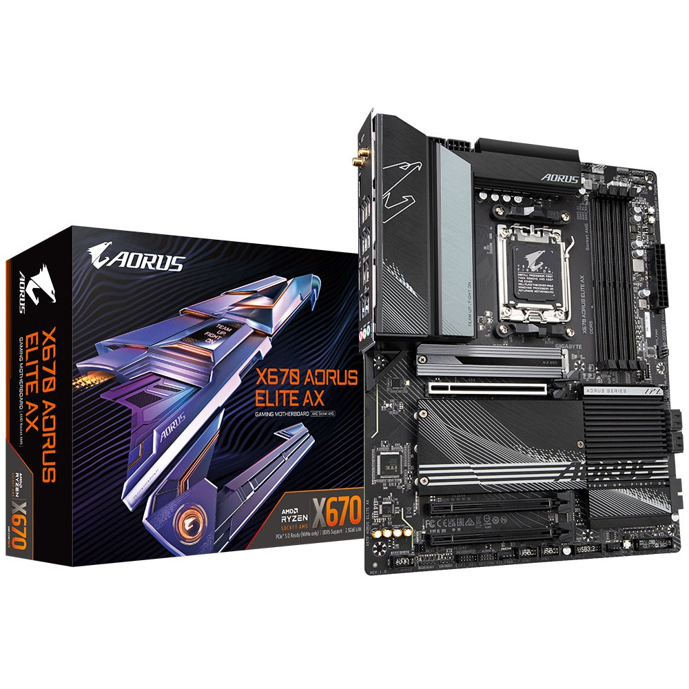 Gigabyte X670 Aorus Elite Ax Amd Am5 Atx Motherboard 4x Ddr5~128 Gb,3x Pc Ie X16, 4x M.2, 4x Sata 6, 8x Usb 3.2, 1x Usb C, 4x Usb 2.0