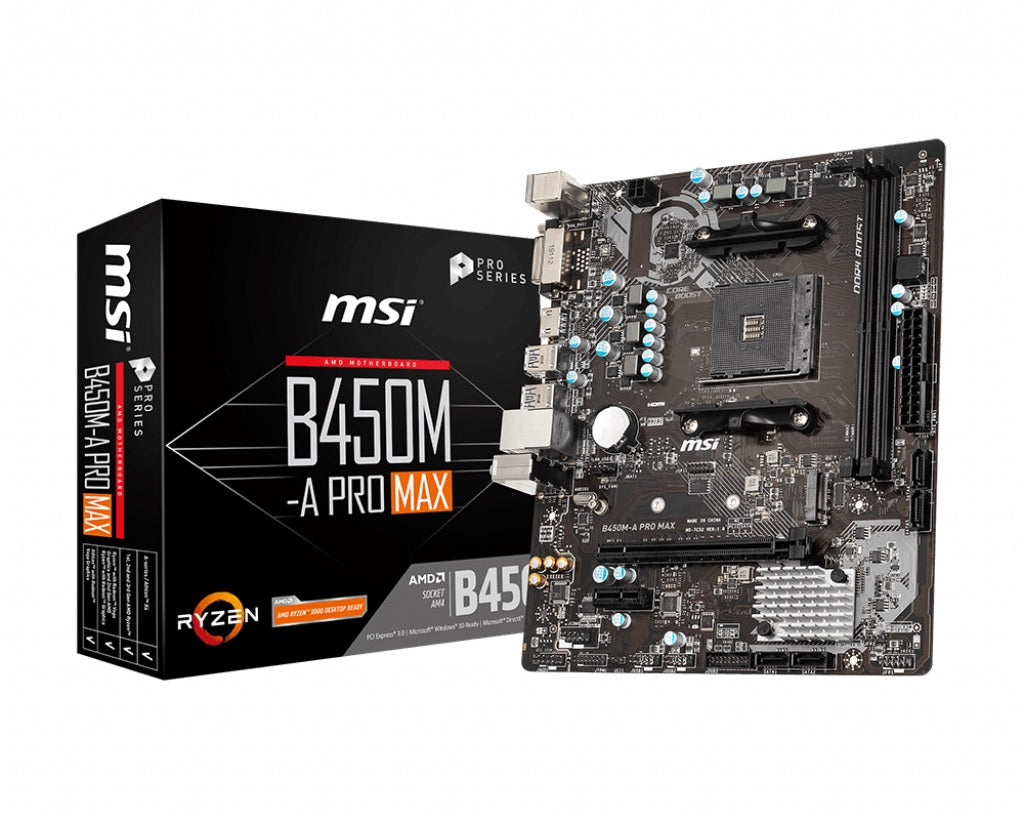 Msi B450 M A Pro Max Amd M Atx Motherboard Am4 Ryzen, 2x Ddr4, 4x Sataiii, M.2, 4x Usb3.2, 2x Usb2.0, 1x Pcie X16, Dvi D 1x Hdmi