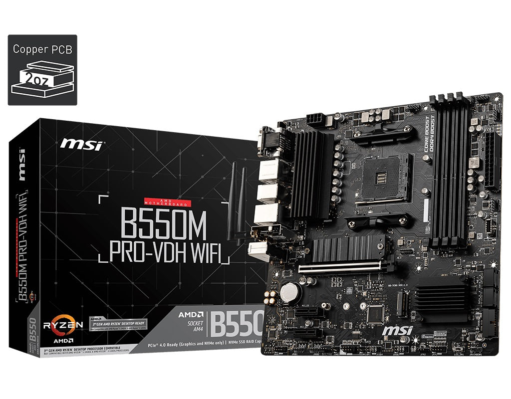 Msi B550 M Pro Vdh Wifi Am4 Matx Mb 4x Ddr4 3x Pcie 2x M.2 Hdmi Vga Dp Raid Lan 4x Sataiii 5x Usb3.2 6x Usb2.0