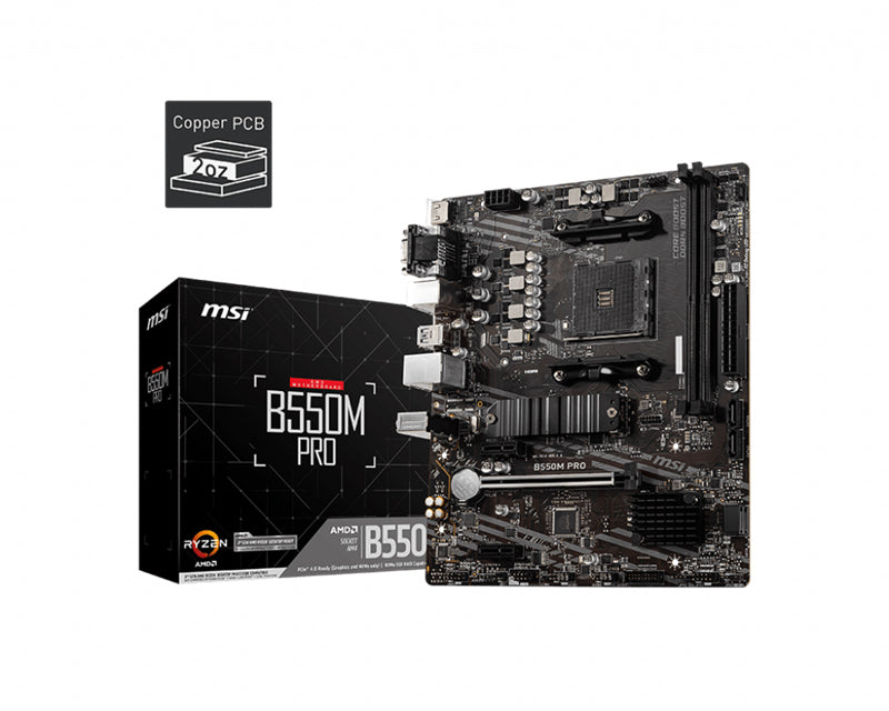 Msi B550 M Pro Motherboard Amd Ryzen Am4 Ddr4 2x Dimm Slots (Max 64 Gb) 1x Pci E 4.0 Dp Hdmi Vga 1x M.2 4x Sata 6x Usb 3.2 Gen 1 6x Usb 2.0