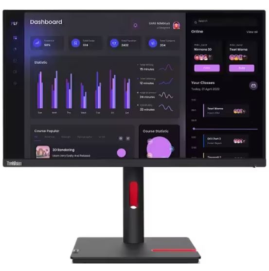Lenovo Think Vision T24 I 30 23.8'/24' 60 Hz Fhd Monitor 1920x1080 16:9 Anti Glare Height Adjustable Titl Swivel Pivot 4x Usb3.2 Hub Vga Dp Hdmi Audio 3yr