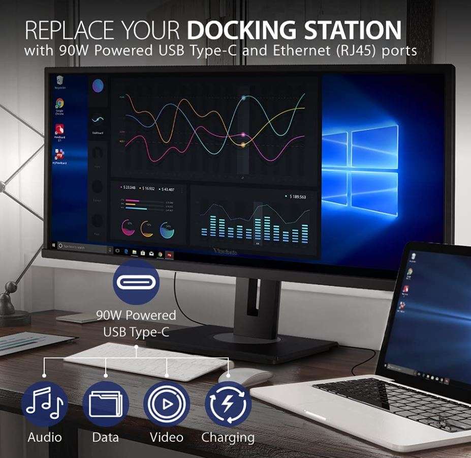 View Sonic 34' Wqhd 3440 X 1440, Usb C Dock, 90w Charger,Ethernet, Free Sync, Speaker, V Display, Has, Superclear Va, Vg3456 Business & Education Monitor