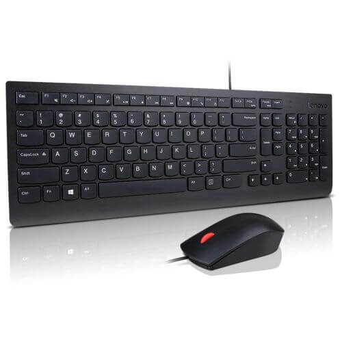 Lenovo Essential Wired Keyboard And Mouse Combo Full Keyboard Multimedia Hot Key Height Adjustable Keyboard Wired Mouse Optical 1000 Dpi