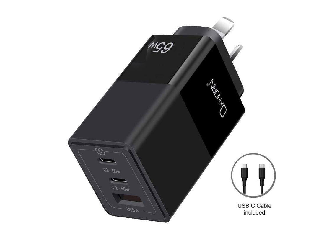 PD GaN Charger 65W 3 Ports Black