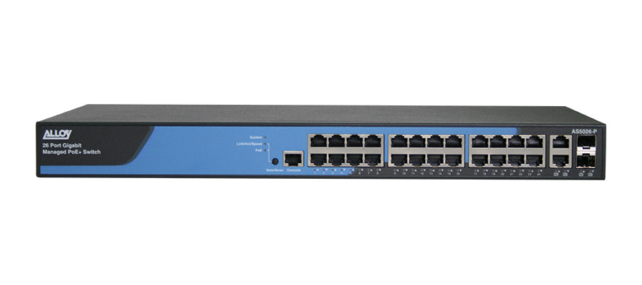 Alloy As5026 P 26 Port Layer 3 Lite Managed Po E+ Switch With 26x 10/100/1000 Mbps Ports + 2x Paired 100 M/1 Gb Sfp Ports, 185 W