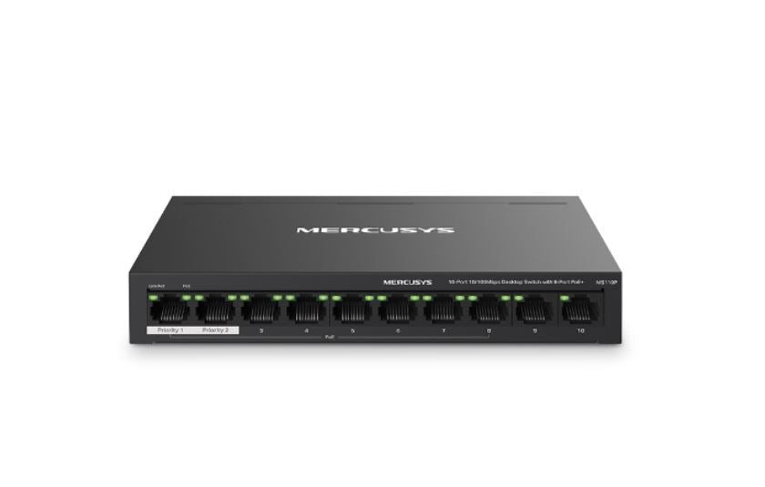 Mercusys Ms110 P 10 Port 10/100 Mbps Desktop Switch With 8 Port Po E+, Up To 250 M