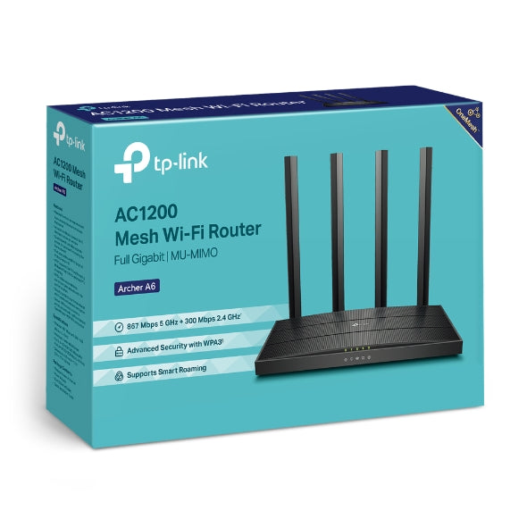 Tp Link Archer A6 Ac1200 Wireless Mu Mimo Gigabit Router (One Mesh) Dual Band Wi Fi – 867 Mbps At 5 G Hz And 300 Mbps At 2.4 G Hz Band