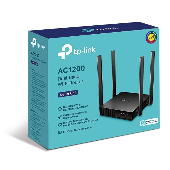 Tp Link Archer C54 Ac1200 Dual Band Wi Fi Router 2.4 G Hz 300 Mbps 5 G Hz 867 Mbps 4x Lan 1x Wan 4x Antennas, Wps, Router Access Point And Range Extender Modes