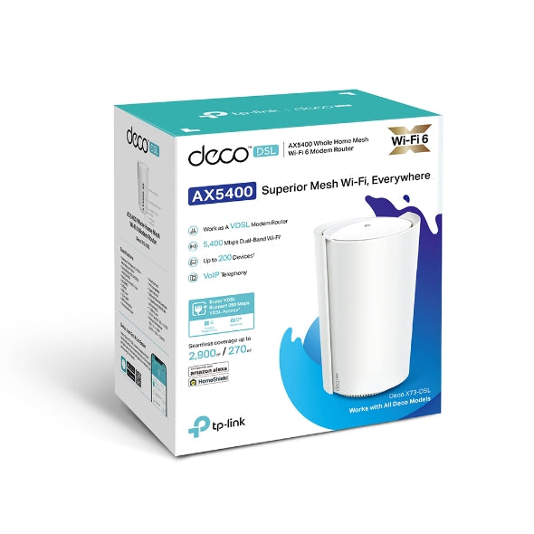 Tp Link Deco X73 Dsl Ax5400 Vdsl Whole Home Mesh Wi Fi 6 System, 270sqm Coverage For 1 3 Bedroom Houses, Dual Band, Ofdma, Mu Mimo, Beamforming