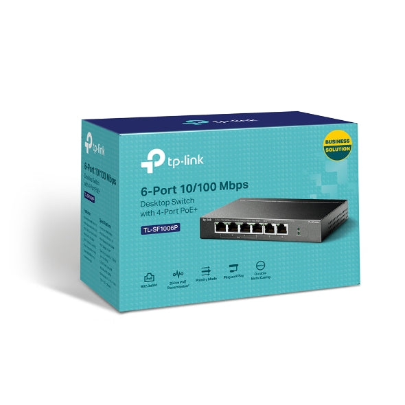 Tp Link Tl Sf1006 P 6 Port 10/100 Mbps Desktop Switch With 4 Port Po E+, Up To 67 W For All Po E Ports, Up To 30 W Each Po E Port