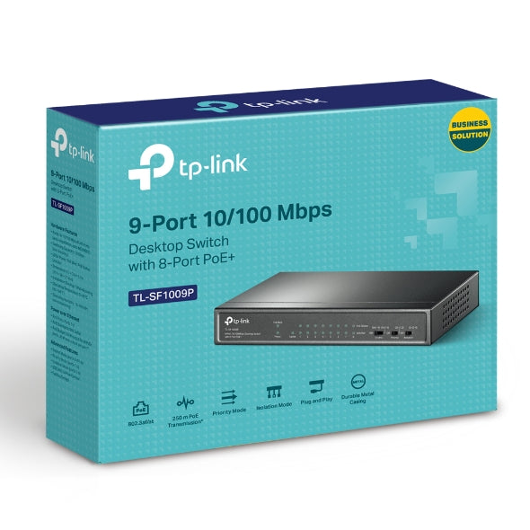 Tp Link Tl Sf1009 P 9 Port 10/100 Mbps Desktop Switch With 8 Port Po E+, Up To 65 W For 8 Po E Ports, Up To 30 W For Each Po E Port