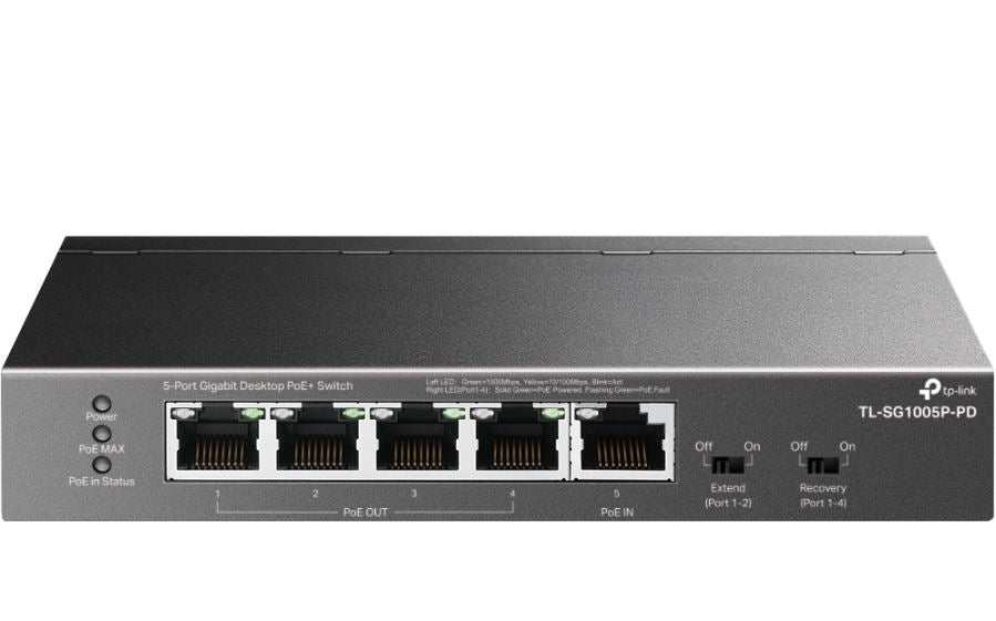 Tp Link Tl Sg1005 P Pd 5 Port Gigabit Desktop Po E+ Switch With 1 Port Po E++ In And 4 Port Po E+Out