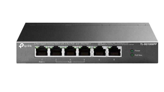 Tp Link Tl Sg1006 Pp 6 Port Gigabit Desktop Switch With 3 Port Po E+ And 1 Port Po E++
