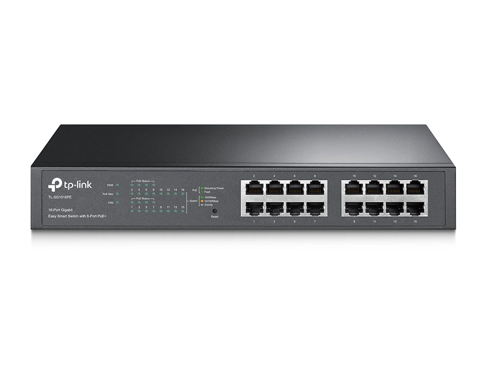 Tp Link Tl Sg1016 Pe 16 Port Gigabit Easy Smart Switch 8 Port Po E+ Rack Mountable/Desktop, 32 Gbps Switching Capacity,8 K Mac Address Table