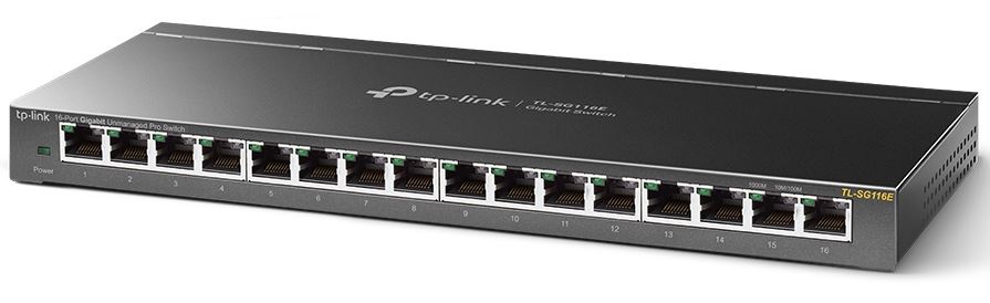 Tp Link Tl Sg116 E 16 Port Gigabit Unmanaged Pro Switch Desktop/Wall Mounting L2 Features 32x Vlan 32 Gbps Capacity 23.81 Mpps 8 K Mac 4.1 Mb Buffer Fanless