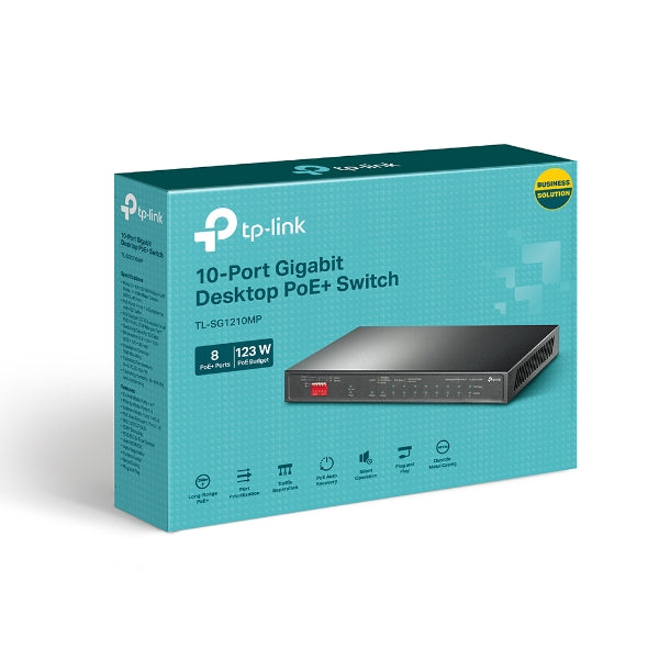 Tp Link Tl Sg1210 Mp 10 Port Gigabit Desktop Switch With 8 Port Po E+Port: 8× Gigabit Po E+ Ports, 2x Gigabit Non Po E Ports, 1× Combo Gigabit Sfp Slot S