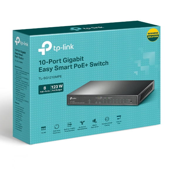 Tp Link Tl Sg1210 Mpe 10 Port Gigabit Easy Smart Switch With 8 Port Po E+Port: 8× Gigabit Po E+ Ports, 2x Gigabit Non Po E Ports, 1× Combo Gigabit Sfp S