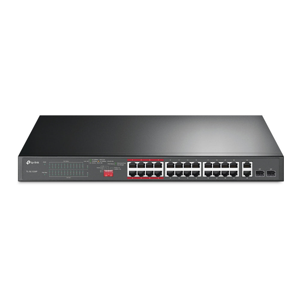 Tp Link Tl Sl1226 P 24 Port 10/100 Mbps + 2 Port Gigabit Unmanaged Po E+ Switch , Up To 250 W For All Po E Ports, Up To 30 W Each Po E Port