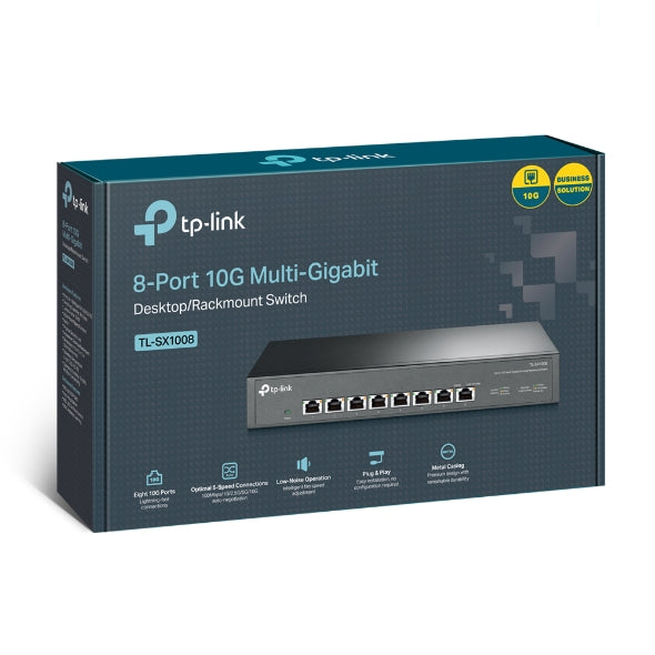 Tp Link Tl Sx1008 8 Port 10 G Desktop/Rackmount Switch, 160 Gbps, Intelligent Fan Noise Adjustment, Metal Casing, Plug And Play