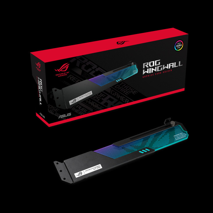Asus Rog Wingwall Holder Graphics Card Holder Supports All Atx Size Chassis, Eliminate Sag, Tough Aluminium Alloy, Swappable Acrylic Plate, Aura Sync
