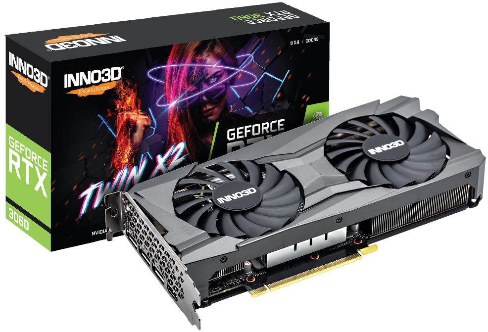 Inno3 D N Vidia Ge Force Rtx 3060 Twin X2 8 Gb Gddr6 Gpu, 1777 M Hz Boost Clock, 3x Dp, 1x Hdmi, Lhr, 240x120mm X 2 Slot (3060)
