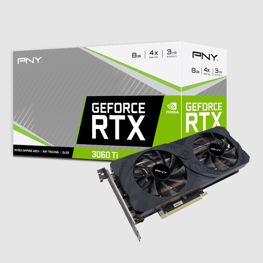 Pny N Vidia Ge Force Rtx 3060 Ti 8 Gb Uprising Dual Fan Lhr 4864 Cuda 1410/1665 M Hz 14 Gbps 8 K@60 Hz 3x Dp Hdmi1.2 4x Displays Video Card