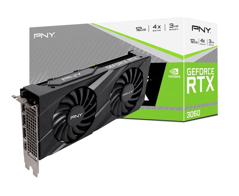 (Ls) Pny N Vidia Ge Force Rtx 3060 12 Gb Xlr8 Gaming Verto Dual Fan 3584 Cuda 1320/1777 M Hz 15 Gbps 8 K@60 Hz 3x Dp Hdmi1.2 (Ls> Vcg408016 Tfxxpb10)